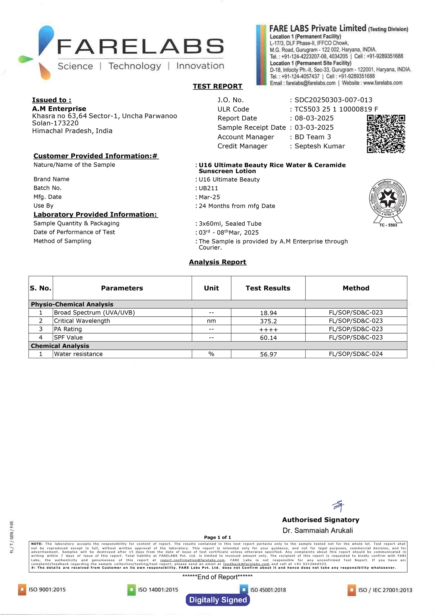 SPF 60 PA+++ | U16 Rice Water And Ceramide Sunscreen Lotion - 60ml