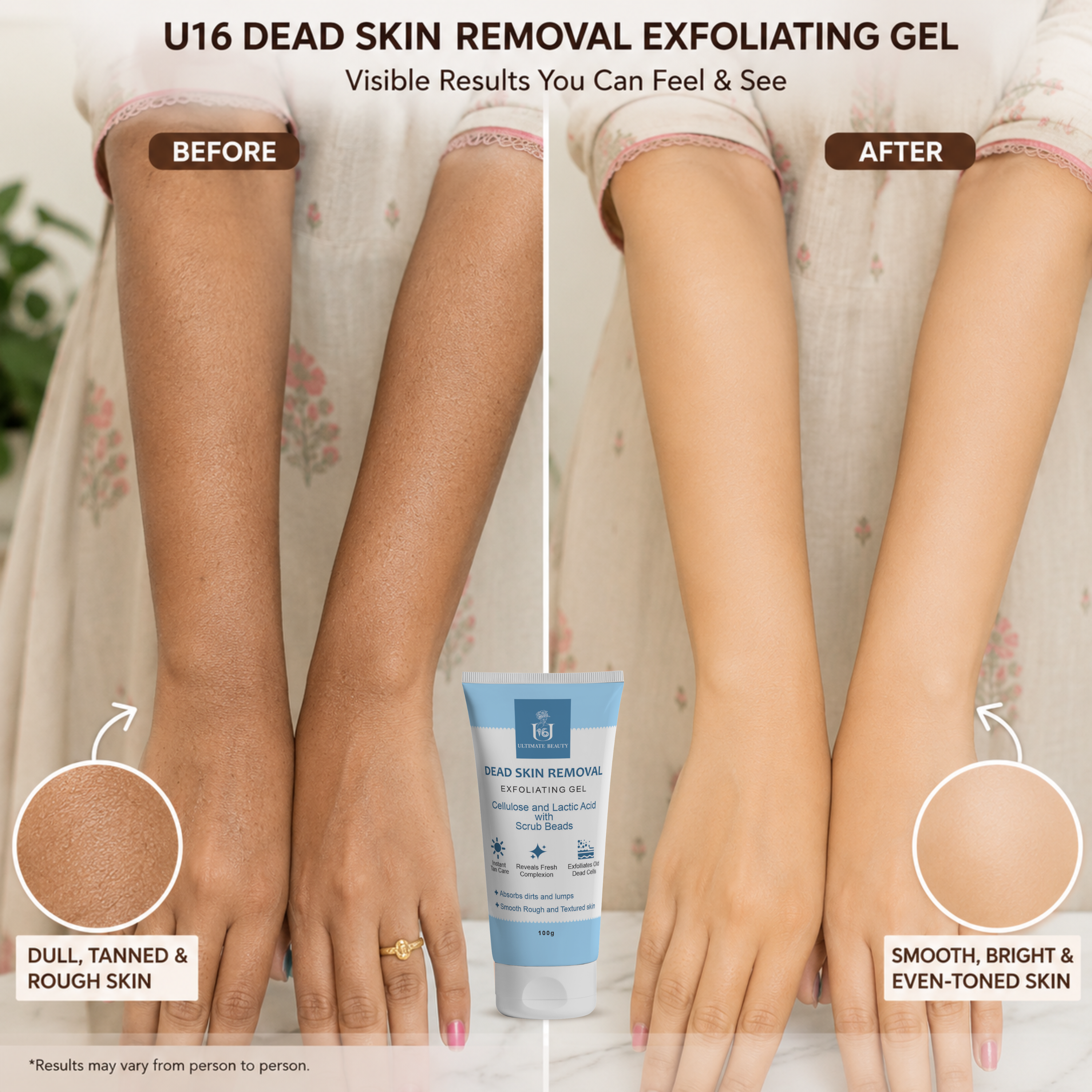 U16 Dead Skin Removal Exfoliating Gel with Cellulose, Lactic Acid & Scrub Beads