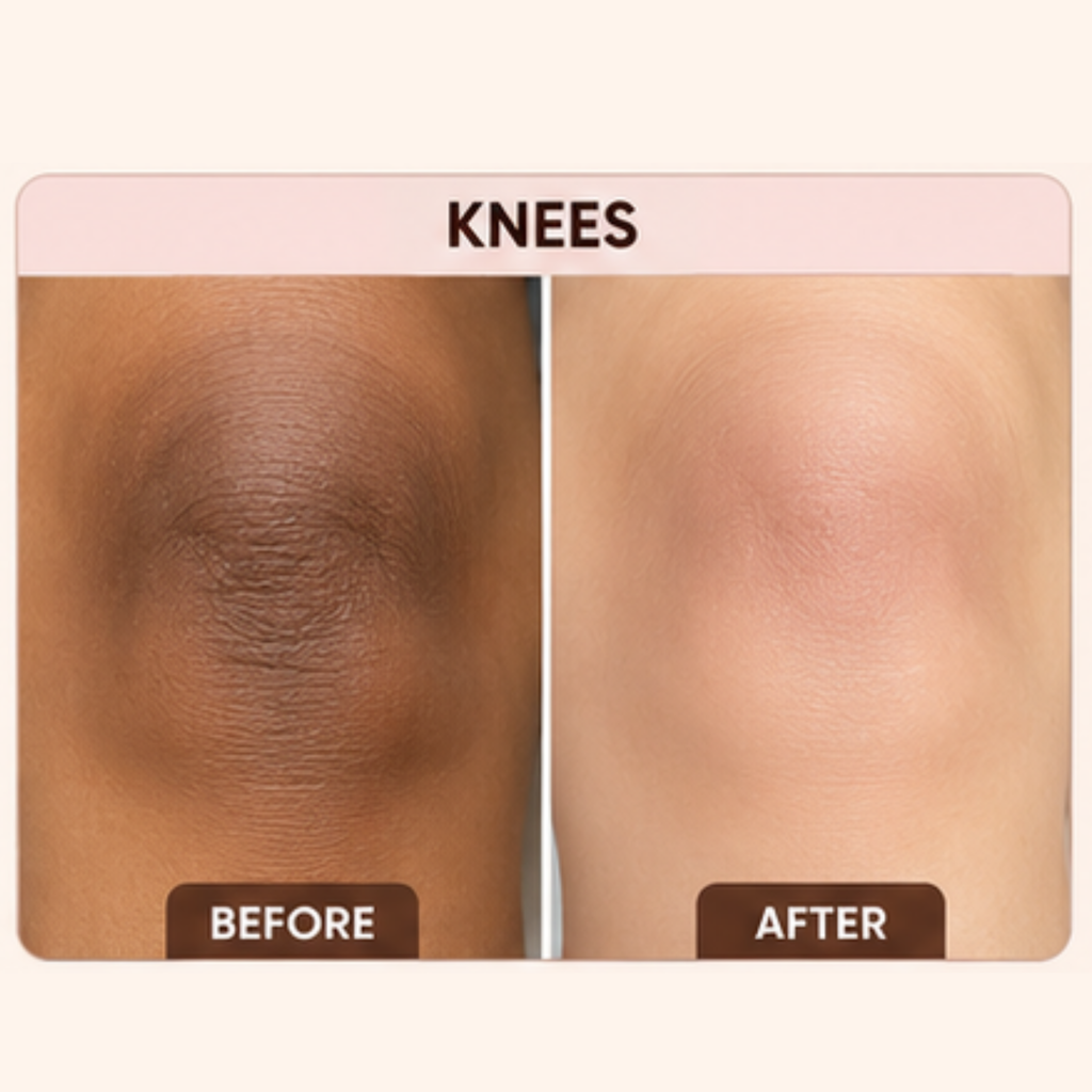 Before and after comparison of knees with visible skin texture reduction.