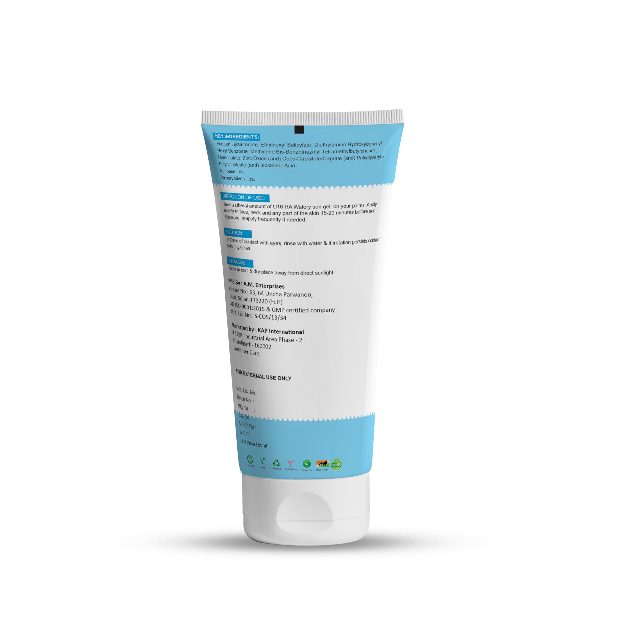 SPF 50+ PA+++ | U16 - Hyaluronic Acid Watery Sun Gel - 60ml